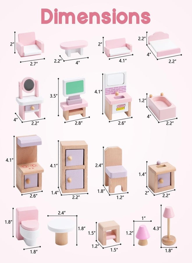 BIERUM Wooden Dollhouse Set, Dolls and Furniture Playset Pretend Play Dollhouse Accessories Set - Image 3